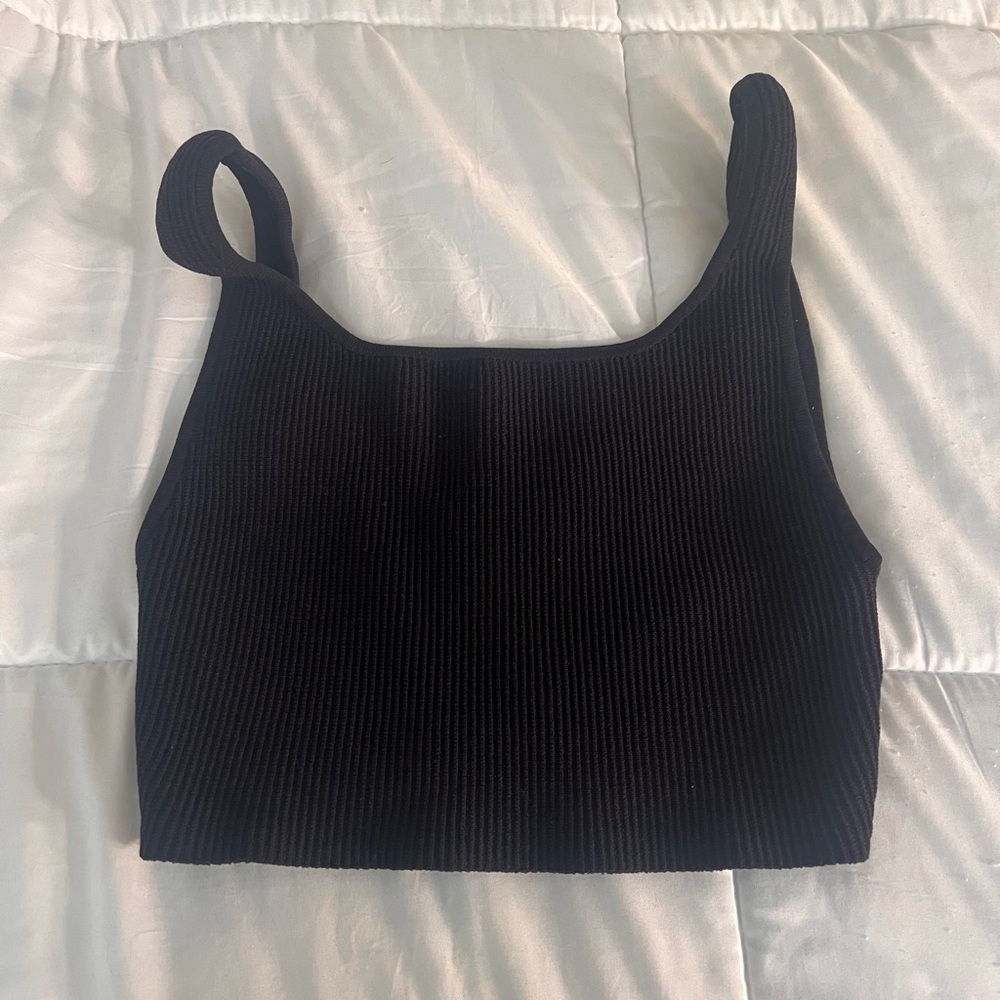 Fewmoda Black Ribbed Square Neck Tank Top - Picture 2 of 4